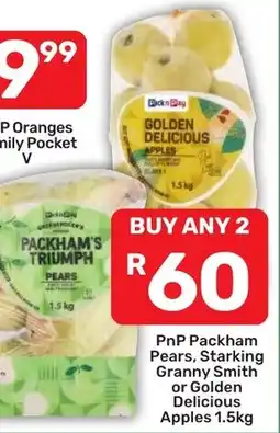 Pick n Pay Hypermarket PnP Packham Pears, Starking Granny Smith or Golden Delicious Apples offer