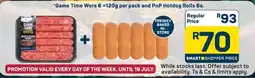 Pick n Pay Hypermarket Game Time Wors and PnP Hotdog Rolls offer