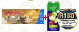 Take 'n Pay Mamas frozen pies assorted and Rhodes nectar juice assorted offer