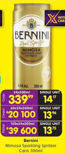 Shoprite Liquor Bernini Mimosa Sparkling Spritzer Cans offer