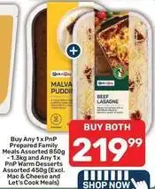 Pick n Pay Mac - malva pudding + beef lasagne offer