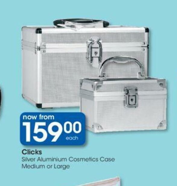 Clicks Silver Aluminium Cosmetics Case Medium or Large offer at Clicks