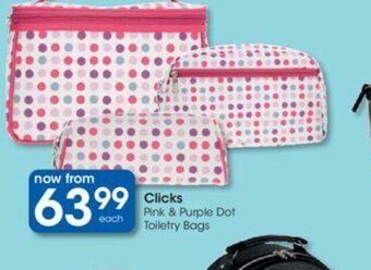 Clicks Pink & Purple Dot Toiletry Bags