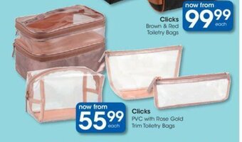 Clicks PVC With Rose Gold Trim Toiletry Bags