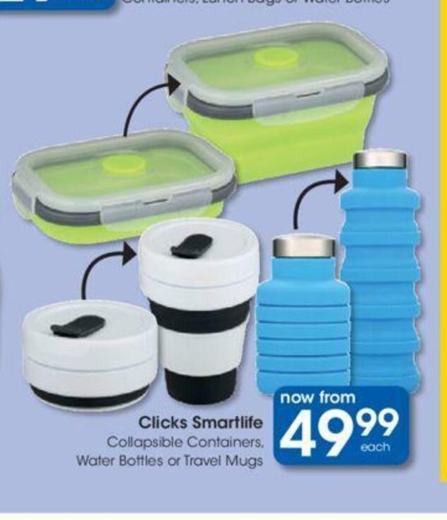 Clicks Smartlife Collapsible Containers, Water Bottles or Travel Mugs offer at Clicks