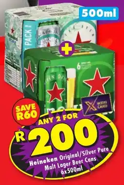 Shoprite Liquor Heineken Original/ Silver Pure Malt Lager Beer Cans offer