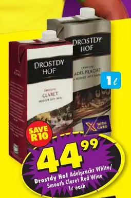 Shoprite Liquor Drostdy Hof Adelpracht White/ Smooth Claret Red Wine offer