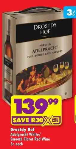 Shoprite Liquor Drostdy Hof Adelpracht White/ Smooth Claret Red Wine offer