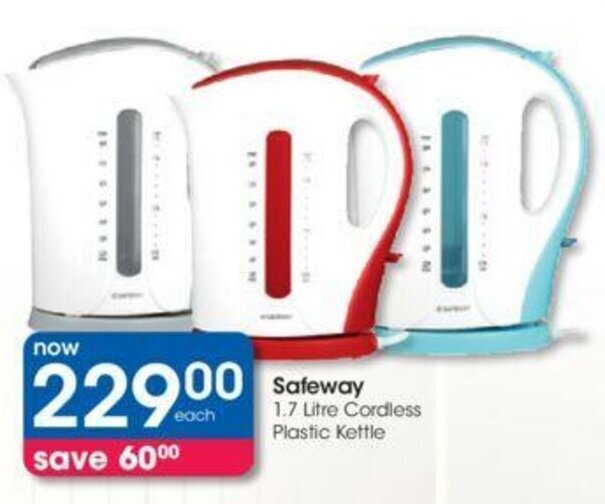 Safeway 1.7 Litre Cordless Plastic Kettle offer at Clicks