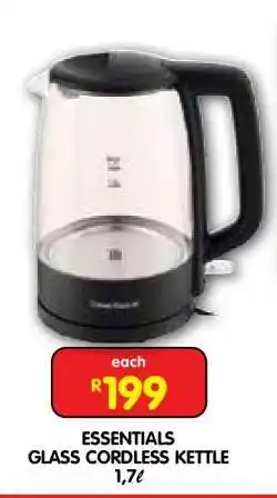 Shoprite ESSENTIALS GLASS CORDLESS KETTLE offer