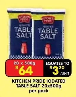Shoprite KITCHEN PRIDE IODATED TABLE SALT 20x500g offer