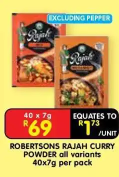 Shoprite ROBERTSONS RAJAH CURRY POWDER all variants 40x7g per pack offer