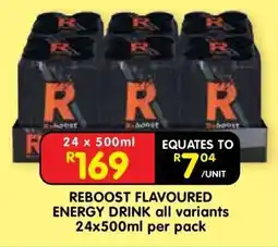 Shoprite REBOOST FLAVOURED ENERGY DRINK all variants 24x500ml per pack offer