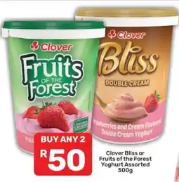 Pick n Pay Clover Bliss or Fruits of the Forest Yoghurt Assorted 500g offer