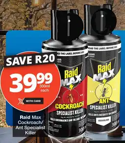 Checkers Raid Max Cockroach/ Ant Specialist Killer offer
