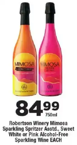 OK Liquor Robertson Winery Mimosa Sparkling Spritzer Asstd., Sweet White or Pink Alcohol-Free Sparkling Wine offer