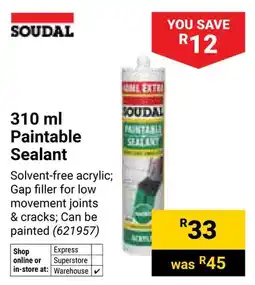 Builders Warehouse Soudal Paintable Sealant offer