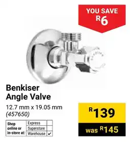Builders Warehouse Benkiser Angle Valve offer