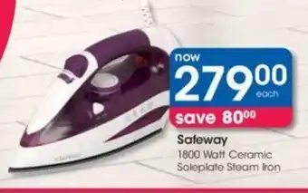 Clicks Safeway 1800 Watt Ceramic Soleplate Steam Iron offer