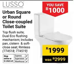 Builders Warehouse Lusso Urban Square or Round Close-coupled Toilet Suite offer