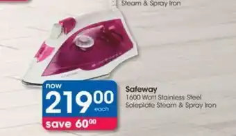Clicks afeway 1600 Watt Stainless Steel Soleplate Steam & Spray Iron offer
