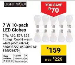 Builders Warehouse Light Worx 7 W LED Globes offer