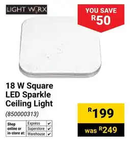 Builders Warehouse Light Worx 18 W Square LED Sparkle Ceiling Light offer