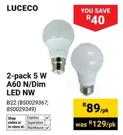 Builders Warehouse Luceco 5W A60 N/Dim LED NW offer