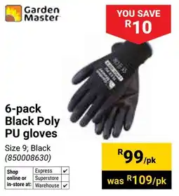 Builders Warehouse Garden Master Black Poly PU gloves offer