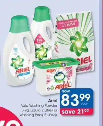 Ariel Auto Washing Powder 3kg, Liquid 2 Litres or Washing Pods 21-Pack