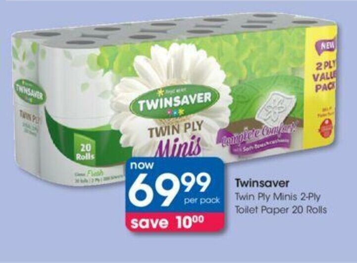 Twinsaver Twin Ply Minis 2Ply Toilet paper 20 Rolls offer at Clicks