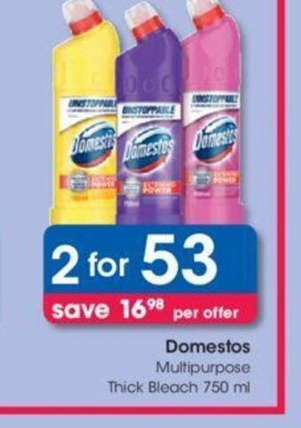 Clicks Domestos Multipurpose Thick Bleach 750 ml offer