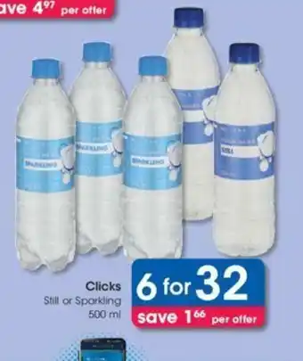 Clicks Clicks Still or Sparkling 500 ml offer