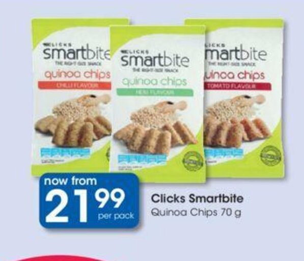 Clicks Smartbite Quinoa Chips 70g offer at Clicks
