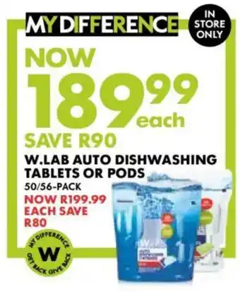 Woolworths W.lab auto dishwashing tablets or pods offer
