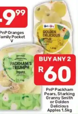Pick n Pay PnP Packham Pears, Starking Granny Smith or Golden Delicious Apples offer