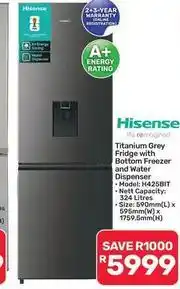 Pick n Pay Hypermarket Hisense - titanium grey fridge with bottom freezer and water dispenser offer