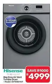 Pick n Pay Hypermarket Hisense - 8kg grey air vent tumble dryer dv1w801ut offer