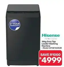 Pick n Pay Hypermarket Hisense - 14kg grey top loader washing machine - model: wt3k1423ub offer