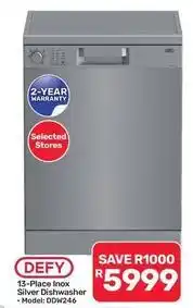 Pick n Pay Hypermarket Defy - 13-place inox silver dishwasher - model: ddw246 offer