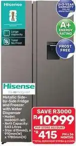 Pick n Pay Hypermarket Hisense - metallic side-by-side fridge and freezer with water dispenser h680sit-wd offer