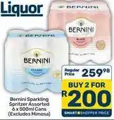 Pick n Pay Bernini - sparkling spritzer assorted 6 x 500ml cans offer