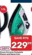 Pick n Pay Defy - green ceramic soleplate steam and spray iron offer