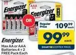 Pick n Pay Energizer - max aa or aaa batteries 4+2 free pack offer
