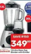Pick n Pay Sunbeam - 1.5 litre glass jug blender with grinder offer