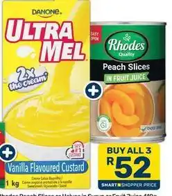 Pick n Pay Danone - vanilla flavoured custard or peach slices offer
