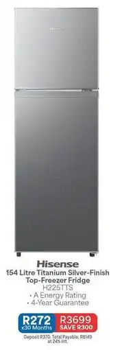OK Furniture Hisense - 154 litre titanium silver-finish top-freezer fridge h225tts offer