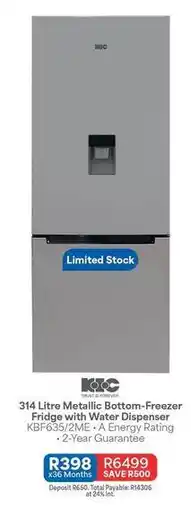 OK Furniture Kic - 314 litre metallic bottom-freezer fridge with water dispenser kbf635/2me offer