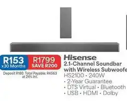 OK Furniture Hisense - 2.1-channel soundbar with wireless subwoofer hs2100 offer