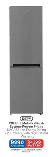 OK Furniture Defy - 210 litre metallic-finish bottom-freezer fridge dac363 offer